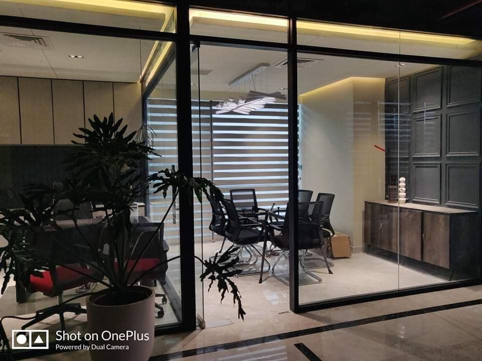 Commercial Hallway with Glass Conference Rooms