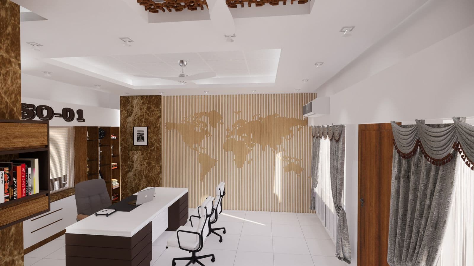 Modern Commercial Waiting Area with Custom Storage Wall